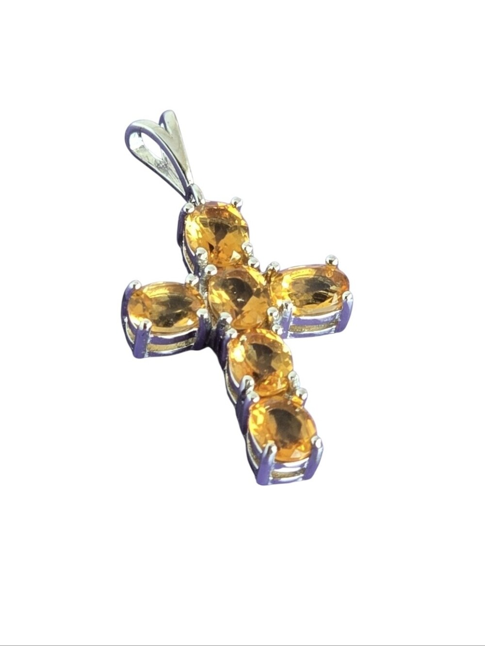 925 Sterling Silver Cross Pendant 12x20mm with Natural Citrine Gemstone